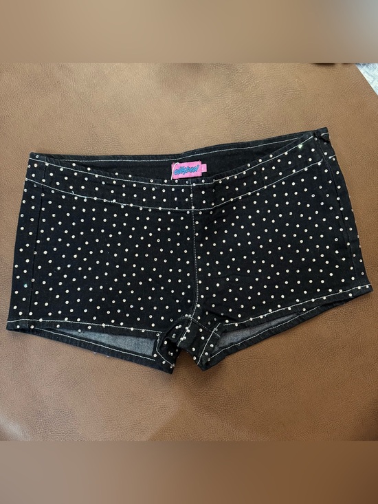 Edikted Pants - Edikted Moirah Rhinestone Denim Micro Shorts